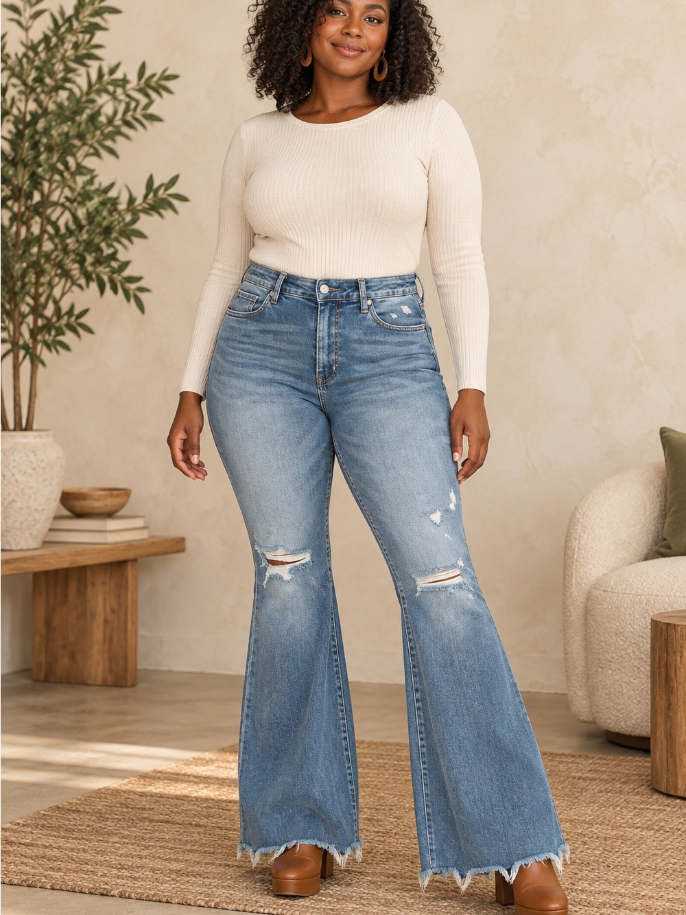 Judy Blue Light Blue Distressed High-Rise Flare Jeans